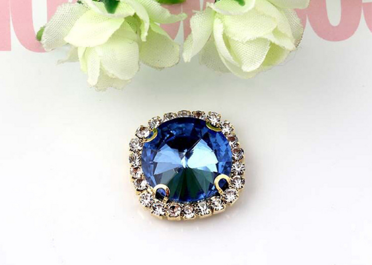 (S13G)  10 Pcs / 16mm, 18mm / Gold Sew On Square Rhinestone