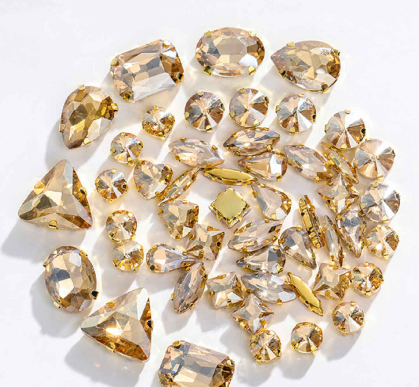 (S34G)  50 Pcs / Mix Sizes & Shapes Silver Base Sew On Rhinestone