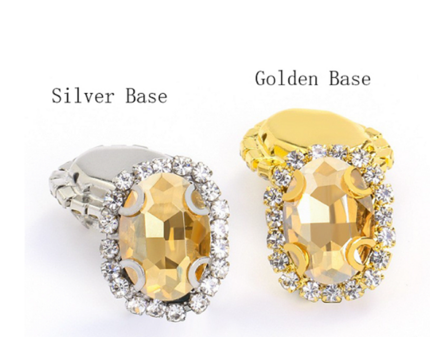(S12G) 10 Pcs / 12 x 14mm / Gold Base Sew On Oval Crystal