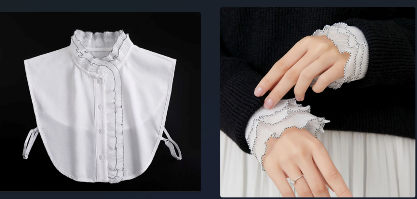 B681(K) Off White, Black / Chiffon Fake Collar, False Collar, Removable Collar