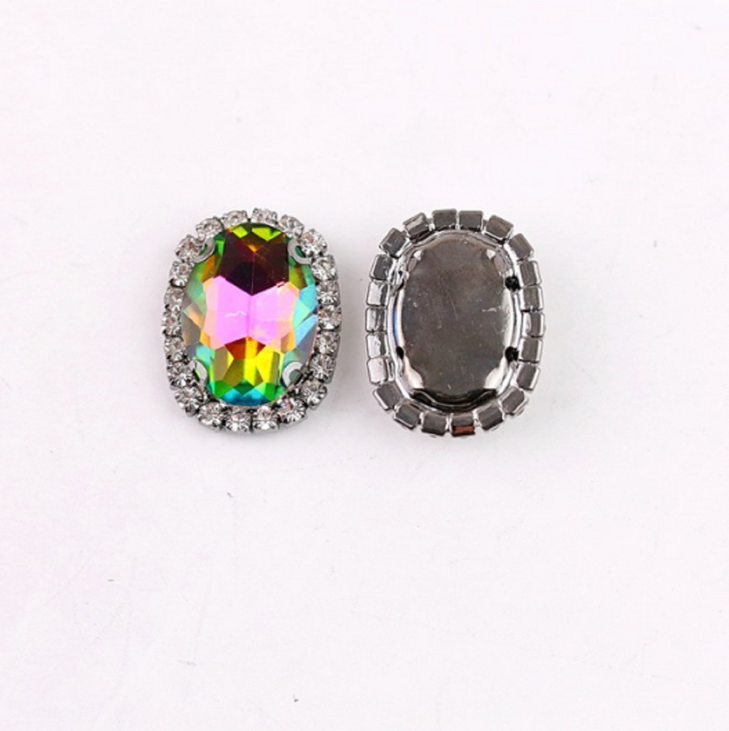 S12S (Laser) 10 Pcs / 12 x 14mm / Silver Base Sew On Oval Crystals