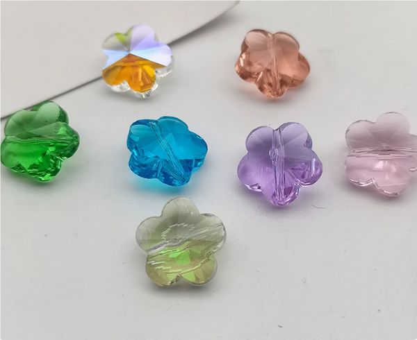 10 Pcs / 14mm / High Quality straight Hole Artificial Glass Flower Beads, DIY Jewellery