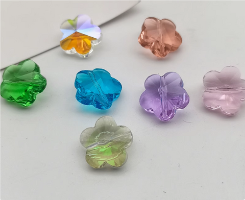 10 Pcs / 14mm / High Quality straight Hole Artificial Glass Flower Beads, DIY Jewellery