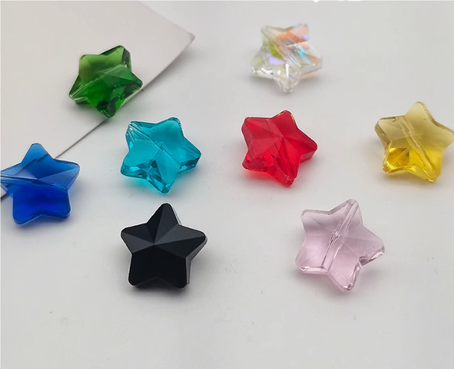 (Y207) 10 Pcs / 14mm / High Quality straight Hole Glass Star Beads, DIY Jewellery Making
