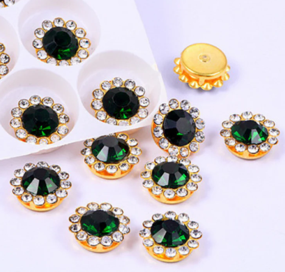 50 Pcs / 12mm / Gold Sew On Rhinestones S10G