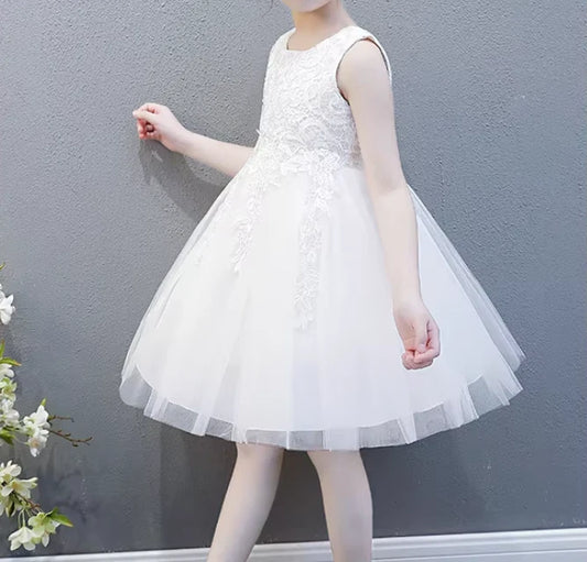 Off White / Wedding Flower Girl Dress with Headband Christening Princess Dress