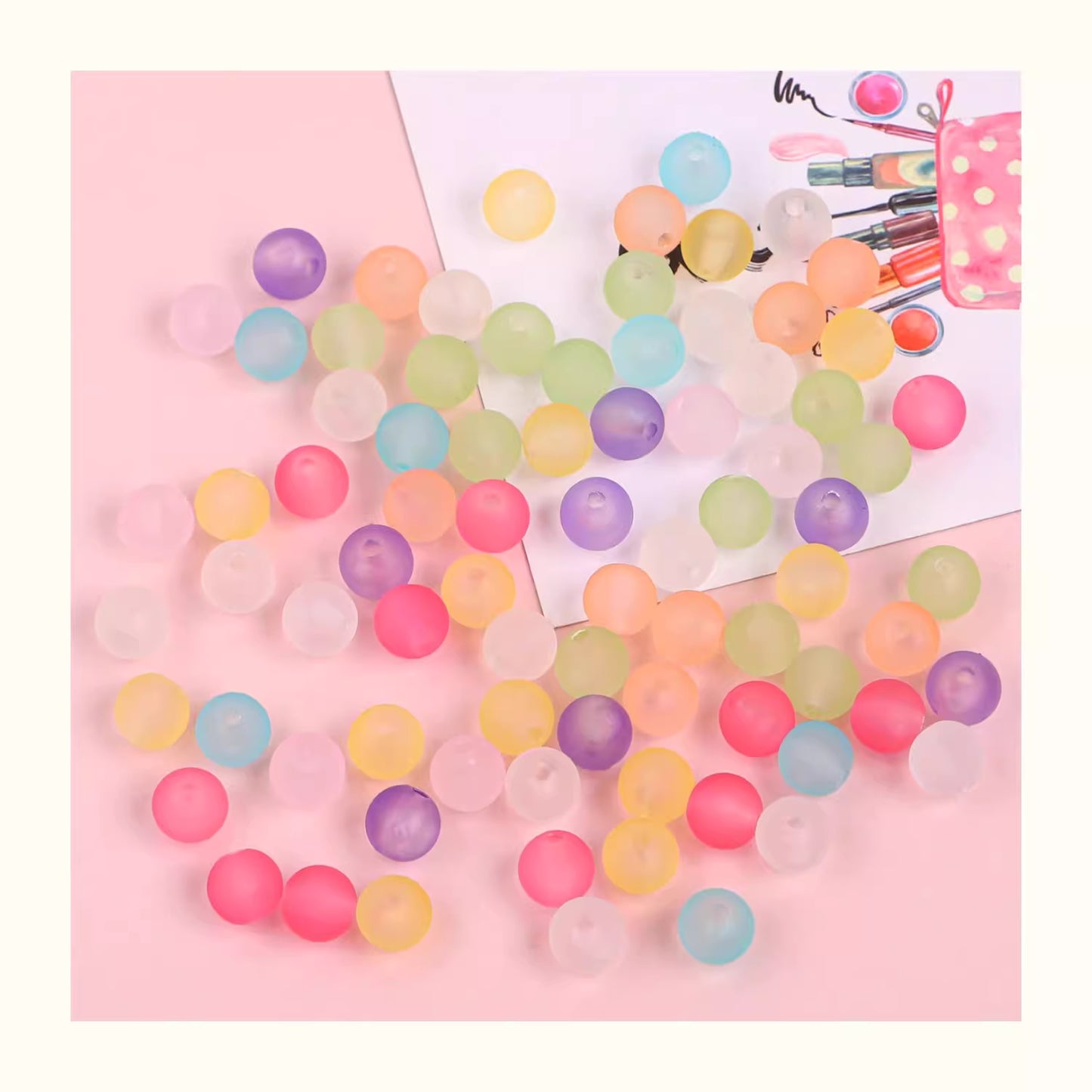 50g / 8mm / Mixed Frosted Beads, Jewellery Making GB006
