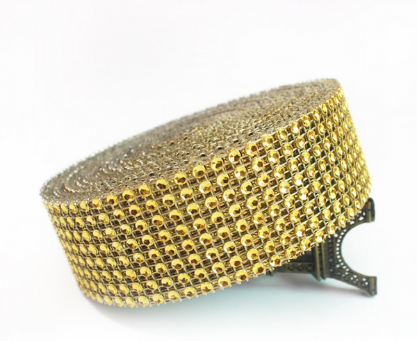5 Meters / Colour Diamante Trim Crystal Effect Bling Rhinestone (Gold)