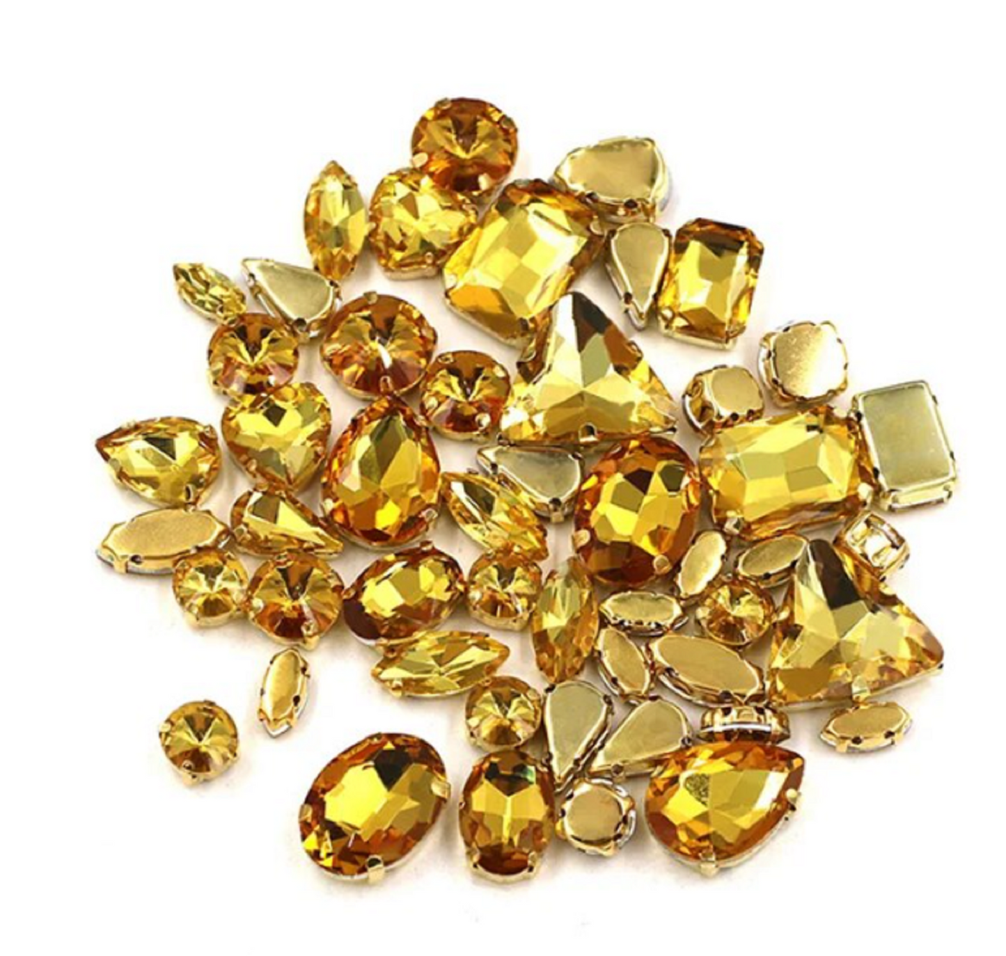 (S34G)  50 Pcs / Mix Sizes & Shapes Silver Base Sew On Rhinestone