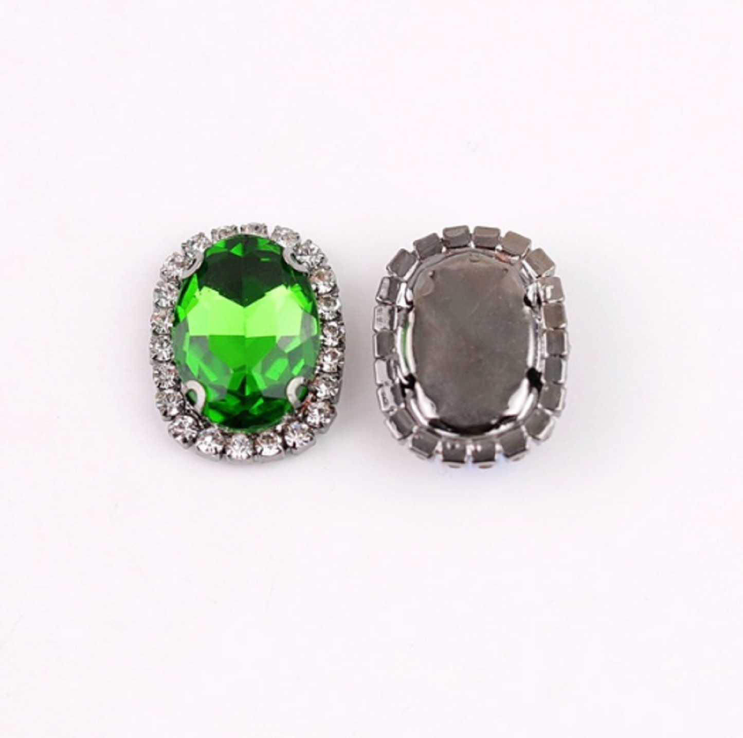 (S12S)  10 Pcs / 12 x 14mm / Silver Base Sew On Oval Crystal