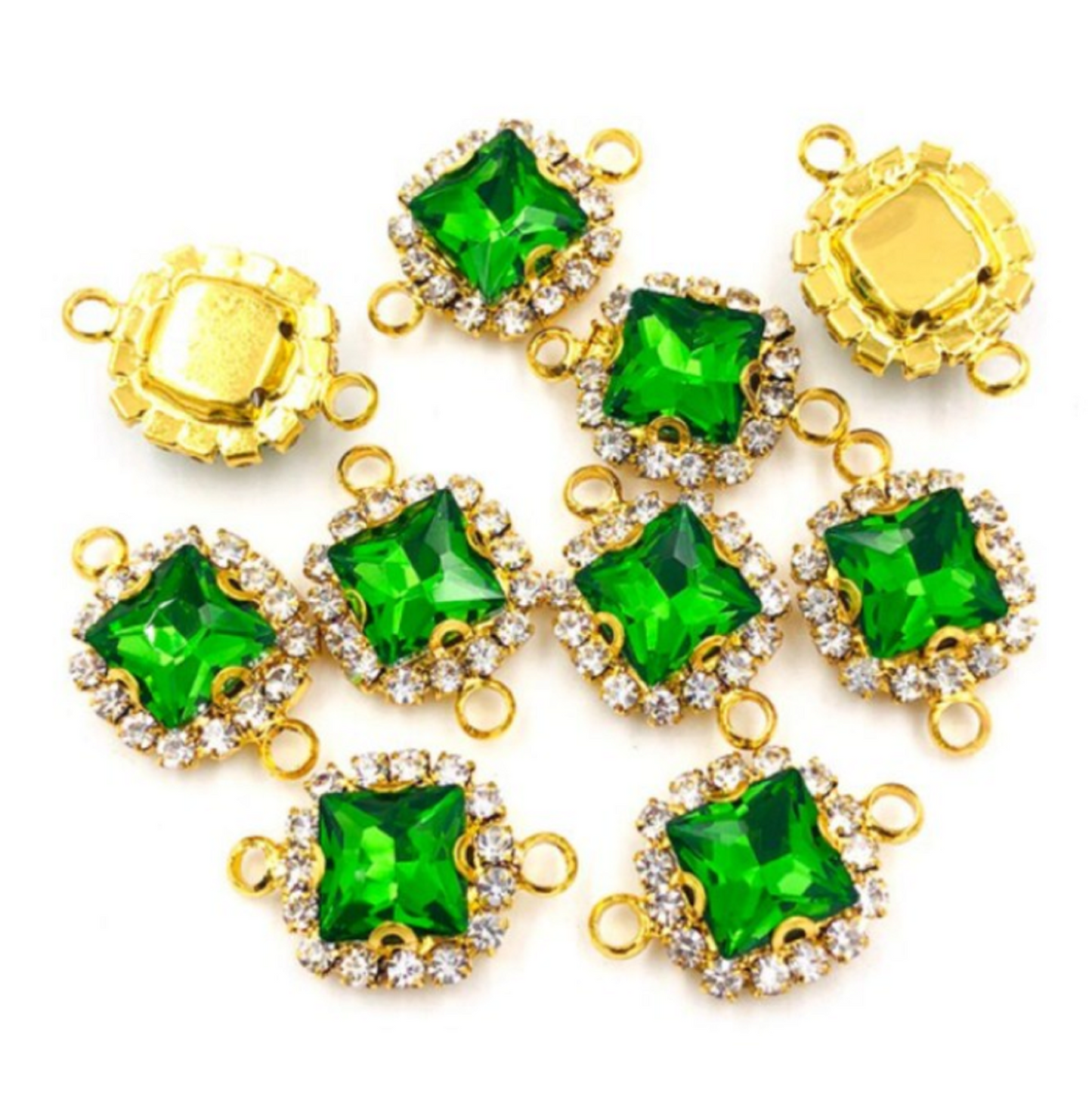 (C050G) 10 Pcs /  14mm / Gold Base Rhinestone Square Connector