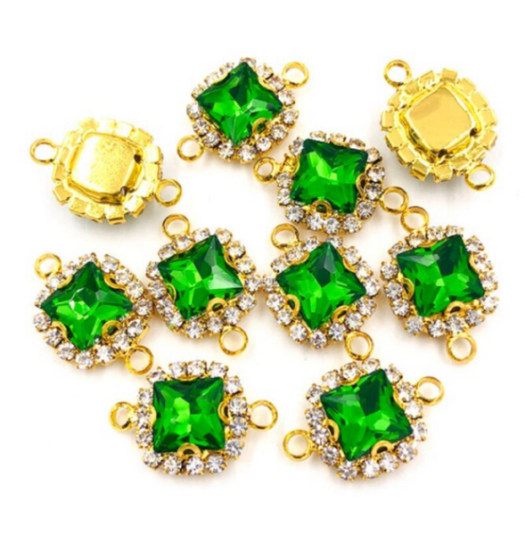 10 Pcs /  14mm / Gold Base Rhinestone Square Connector  C050G