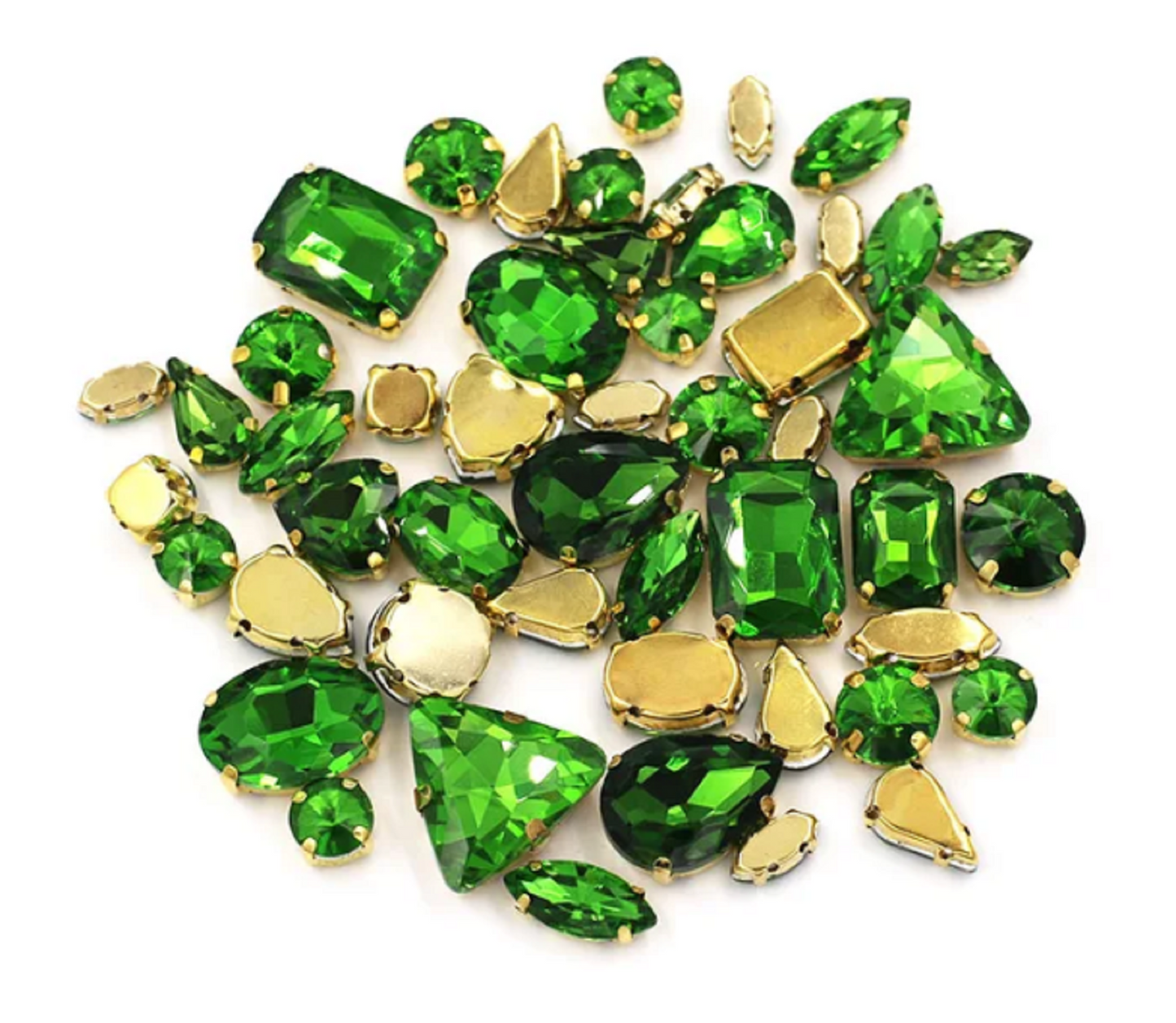(S34G)  50 Pcs / Mix Sizes & Shapes Silver Base Sew On Rhinestone