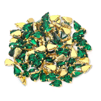 50 Pcs / 6 x 10mm / Sew On Gold Teardrop Crystals  S19G