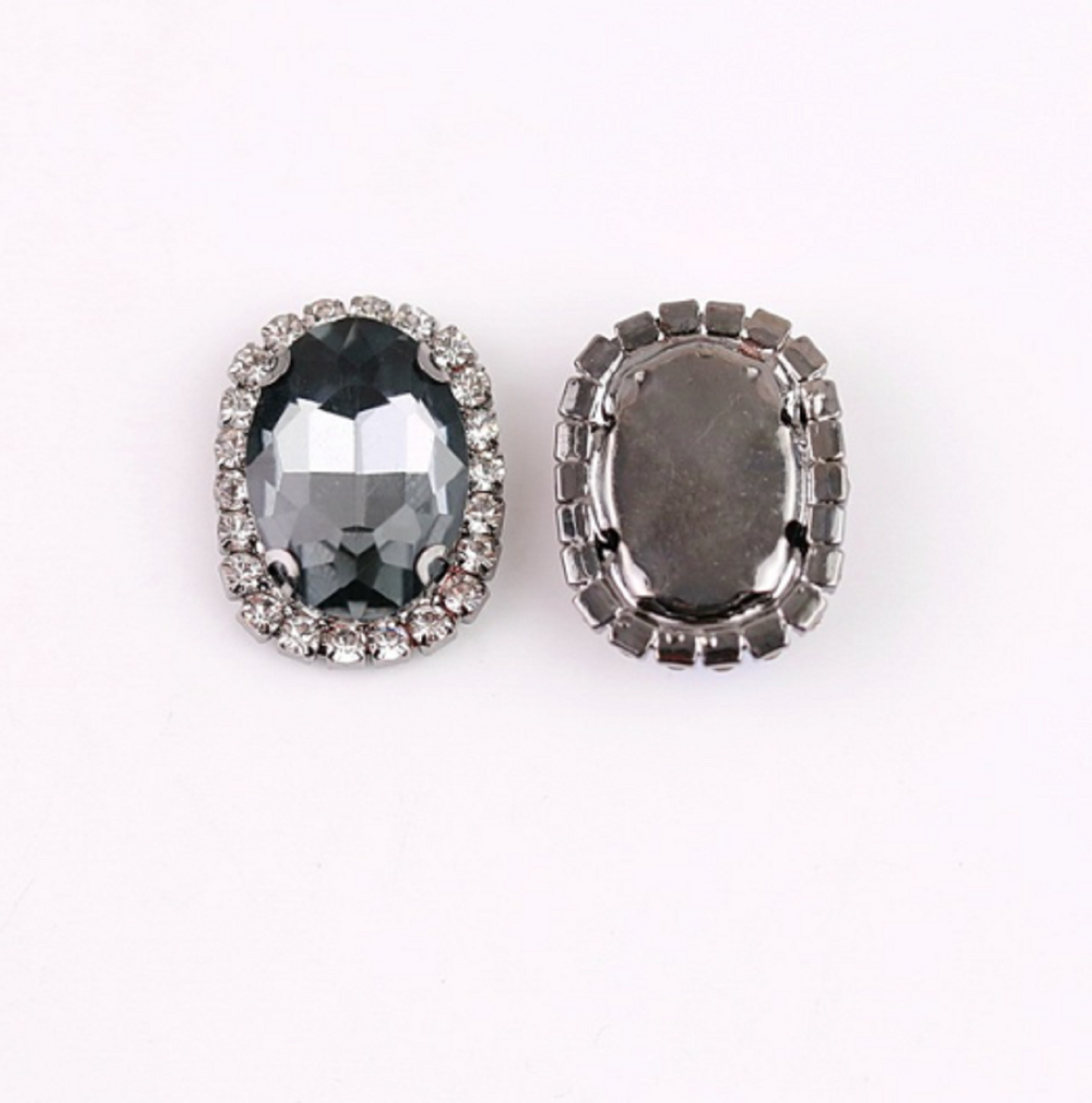 (S12S)  10 Pcs / 12 x 14mm / Silver Base Sew On Oval Crystal
