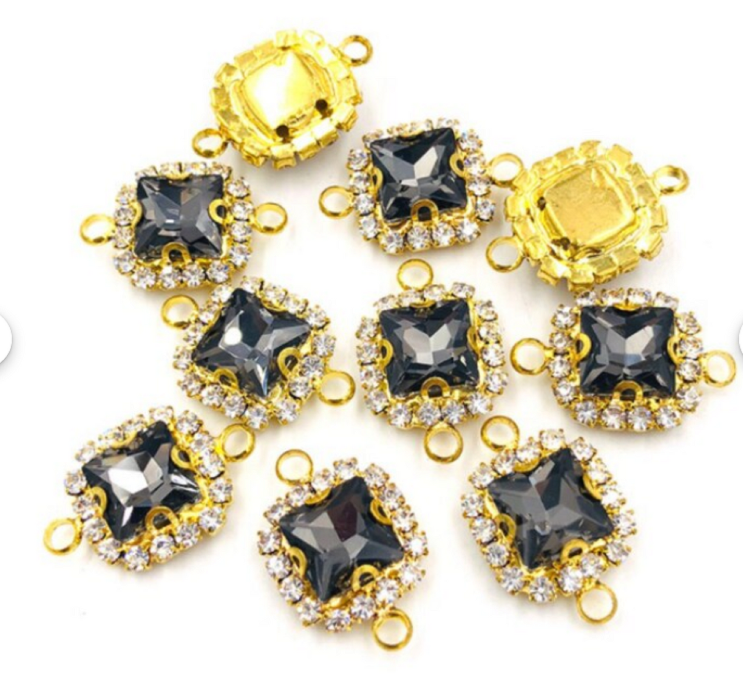 (C050G) 10 Pcs /  14mm / Gold Base Rhinestone Square Connector