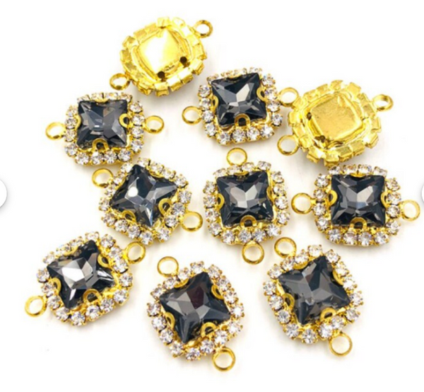 10 Pcs /  14mm / Gold Base Rhinestone Square Connector  C050G