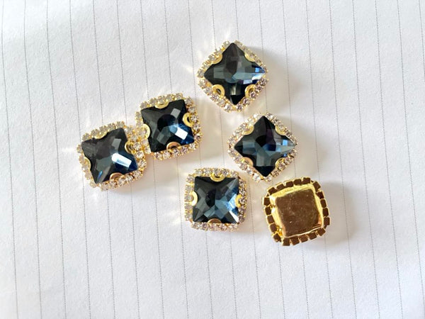 10 Pcs / Gold Base Sew On Square Rhinestones  S38G