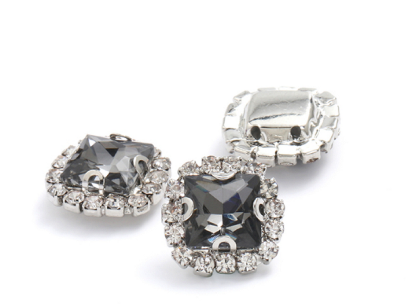 (S38S)  10 Pcs / 16mm / Silver Base Sew On Square Rhinestone