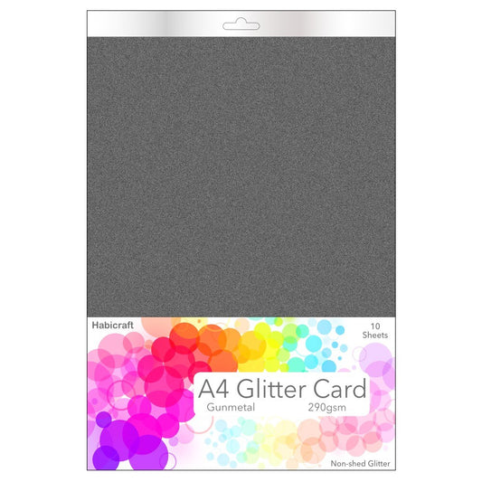 Habicraft / 10 Sheets / A4 Gunmetal Non-Shed Glitter Card 290gsm (HGC15) Wholesale