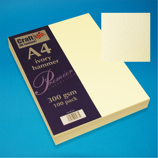 100 sheet pack / 300gsm / A4 Ivory Hammer Cards  W122