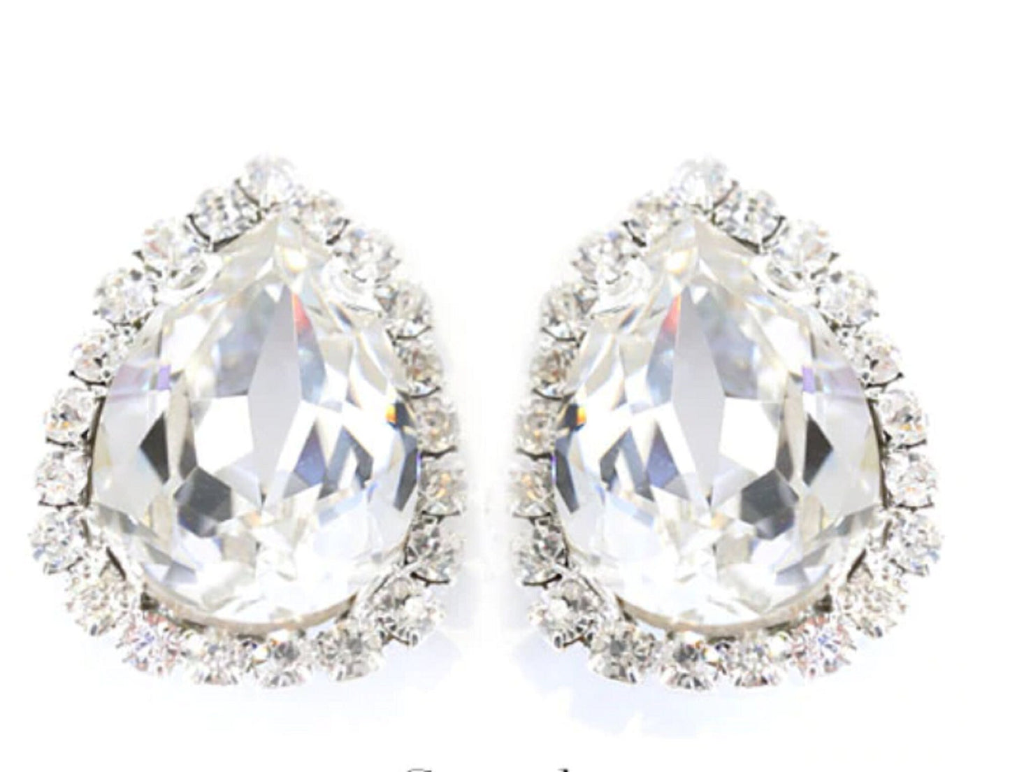 18 x 22mm / Silver Base Sew On Rhinestone Teardrop Crystal   S33S