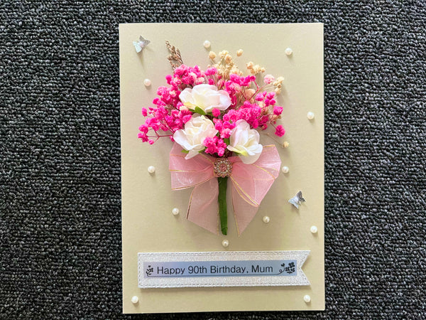 Luxury Personalised 3D Flower Card, Handmade Preserved Flower Card, Dried Flower Birthday Card C434