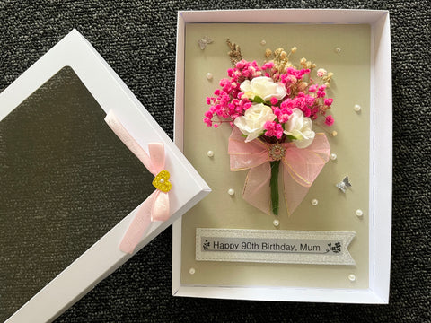 Luxury Personalised 3D Flower Card, Handmade Preserved Flower Card, Dried Flower Birthday Card C434