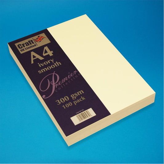 100 sheet pack / 300gsm / Ivory Premium A4 Cards Smooth Finish W120