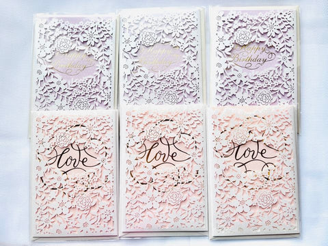 3 sets / Luxury Standard Lace Birthday Card with Envelopes, Love Standard Card  C647