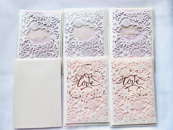 3 sets / Luxury Standard Lace Birthday Card with Envelopes, Love Standard Card  C647