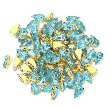 50 Pcs / 6 x 10mm / Sew On Gold Teardrop Crystals  S19G