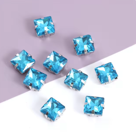 (S40S)  50 pcs / 8mm / Silver Base Square Rhinestones, Jewellery Making Crystals