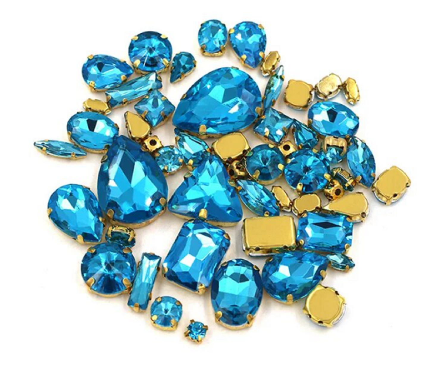 (S34G)  50 Pcs / Mix Sizes & Shapes Silver Base Sew On Rhinestone