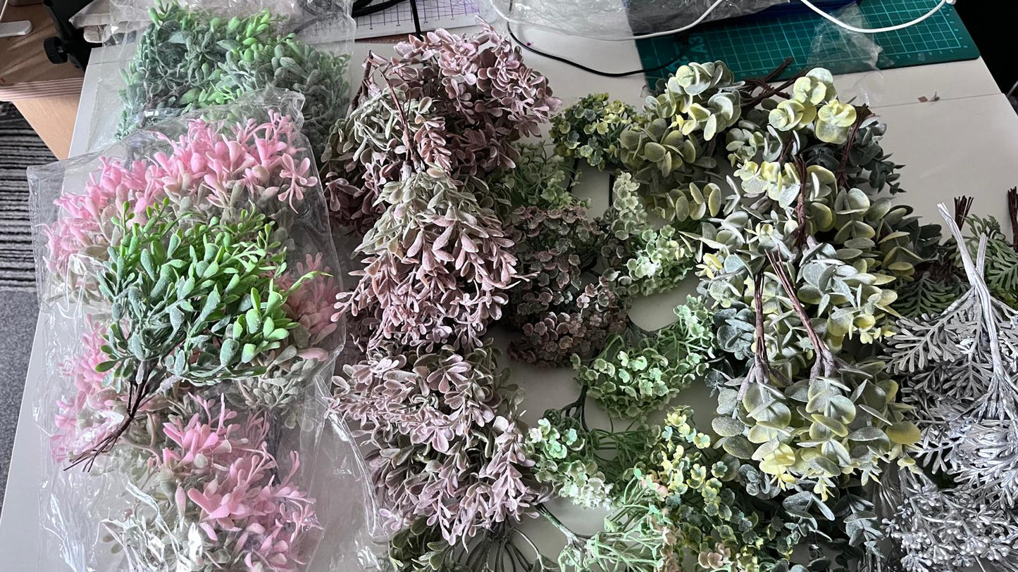 Stock clearance / 62 bunches / Brand new artificial leaves, wedding bouquet, flower arrangement