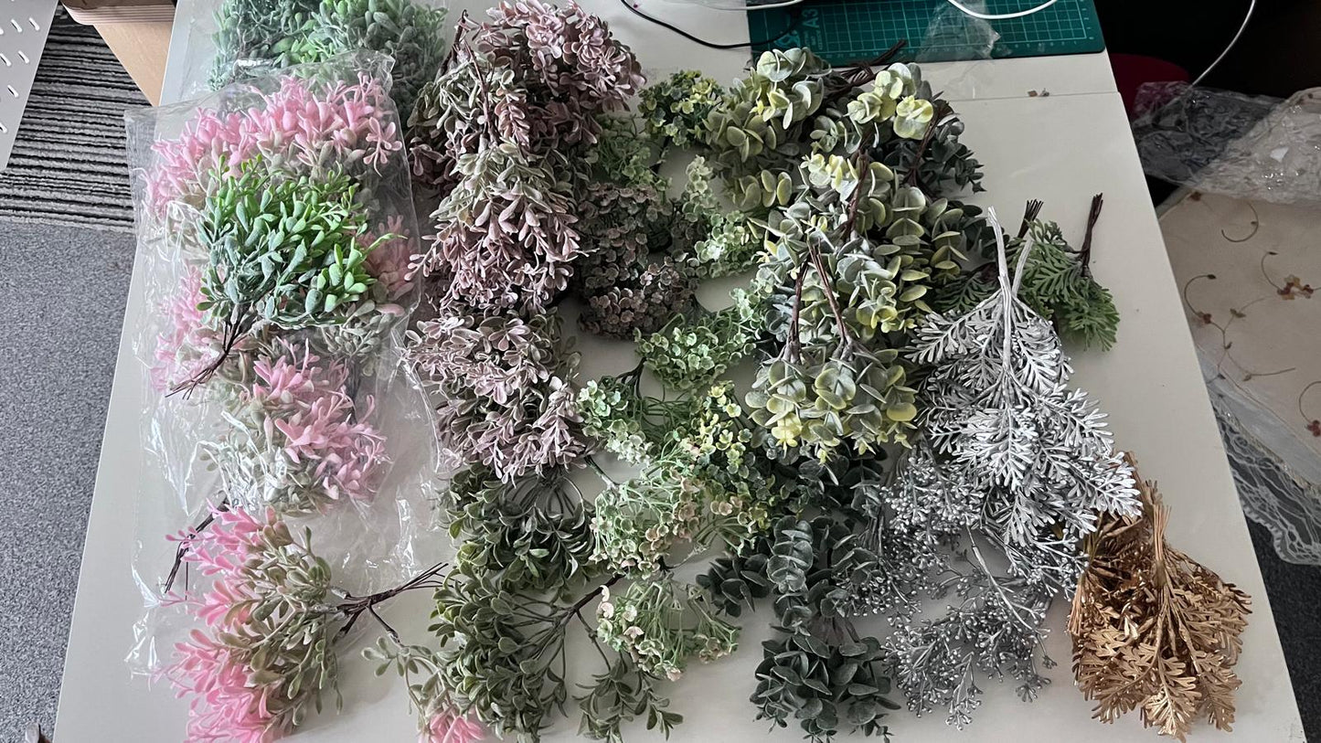 Stock clearance / 62 bunches / Brand new artificial leaves, wedding bouquet, flower arrangement