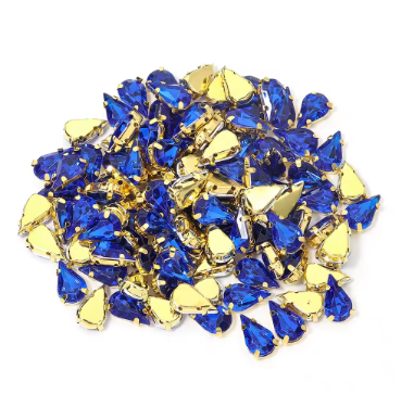 50 Pcs / 6 x 10mm / Sew On Gold Teardrop Crystals  S19G