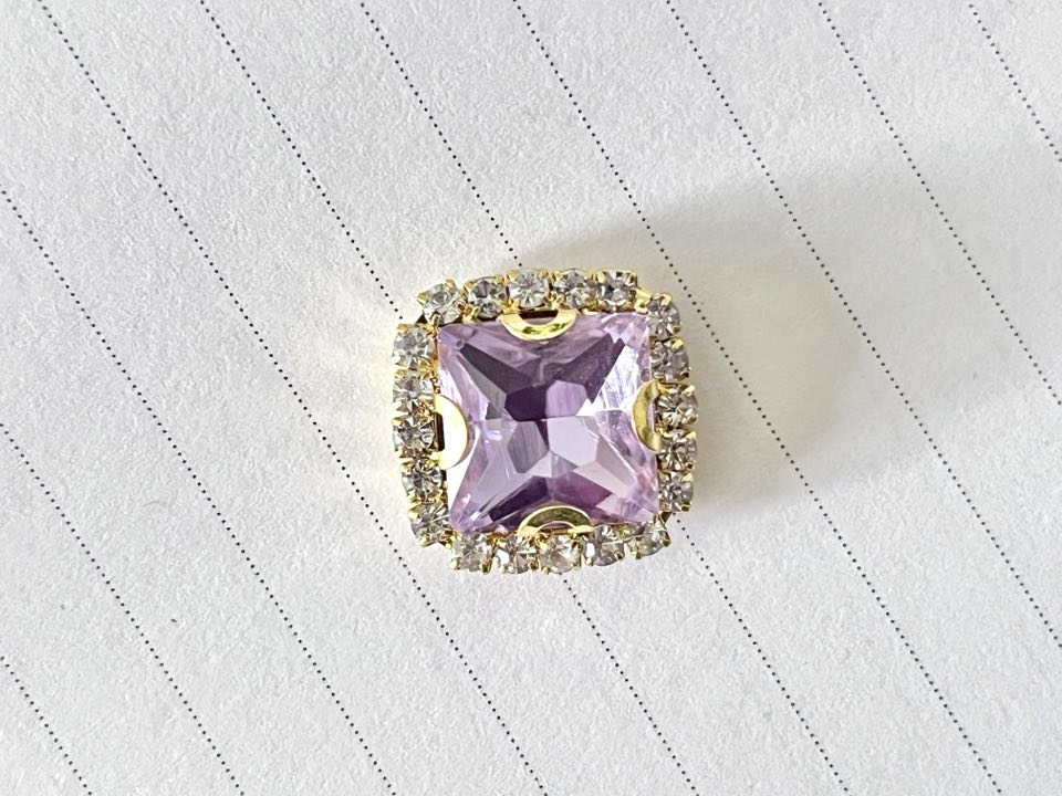 10 Pcs / Gold Base Sew On Square Rhinestones  S38G