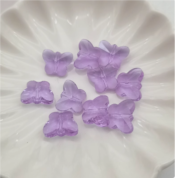 (Y203)  10 Pcs / 14mm / High Quality straight Hole Glass Butterfly Beads, DIY Jewellery Making