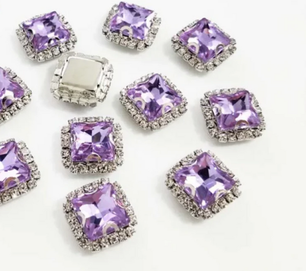 10 Pcs / 16mm / Silver Base Sew On Square Rhinestone  S38S