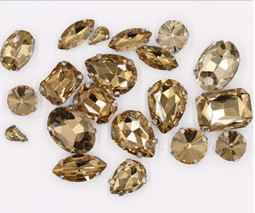 (S34S)  50 Pcs / Mix Sizes & Shapes Silver Base Sew On Rhinestone