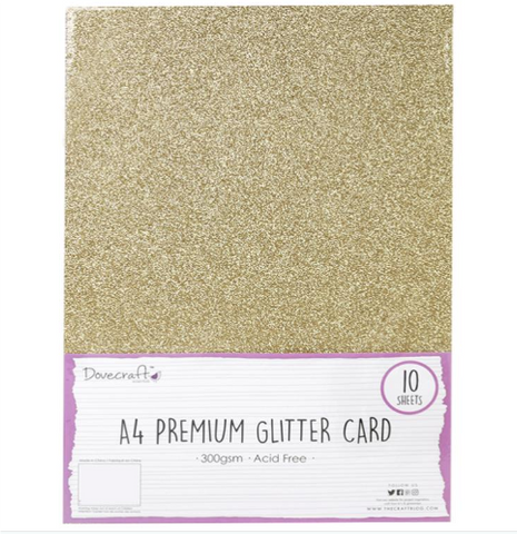 Dovecraft / 20 Sheets / Single Sided / A4 Premium Light Gold Glitter Card 300gsm