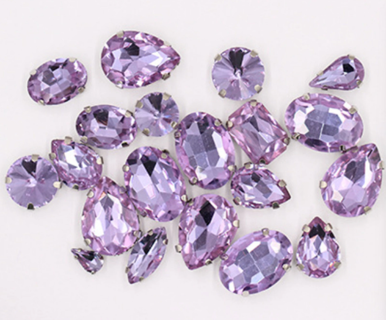 (S34S)  50 Pcs / Mix Sizes & Shapes Silver Base Sew On Rhinestone