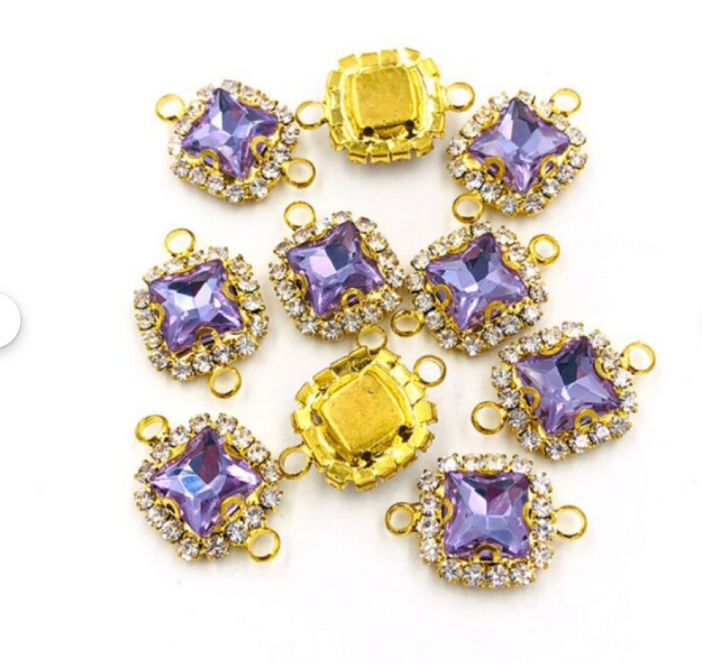 (C050G) 10 Pcs /  14mm / Gold Base Rhinestone Square Connector