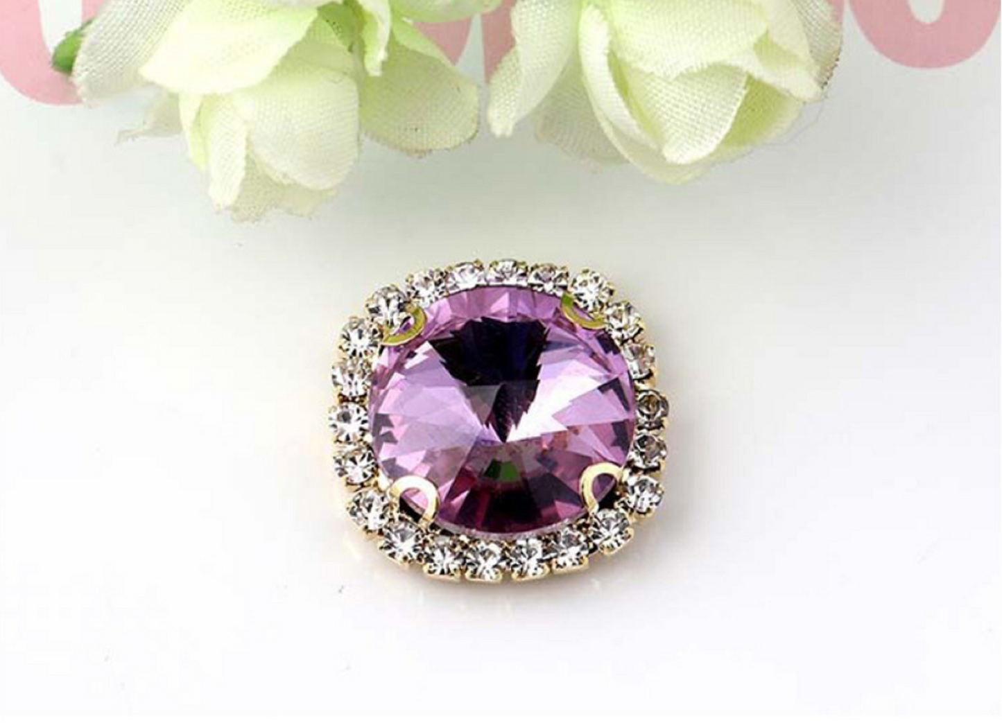(S13G)  10 Pcs / 16mm, 18mm / Gold Sew On Square Rhinestone