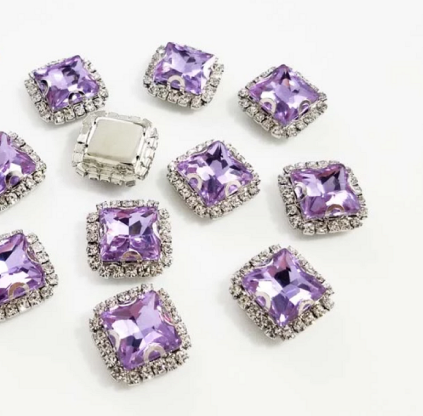 ( S38S)  10 pcs / 10mm / Silver Base Sew On Square Rhinestone