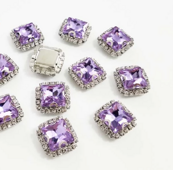 10 pcs / 10mm / Silver Base Sew On Square Rhinestone  S38S