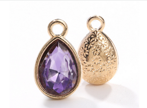 10 pcs / 7 x 10mm / Gold base Teardrop Glass crystal Pendant  P048G