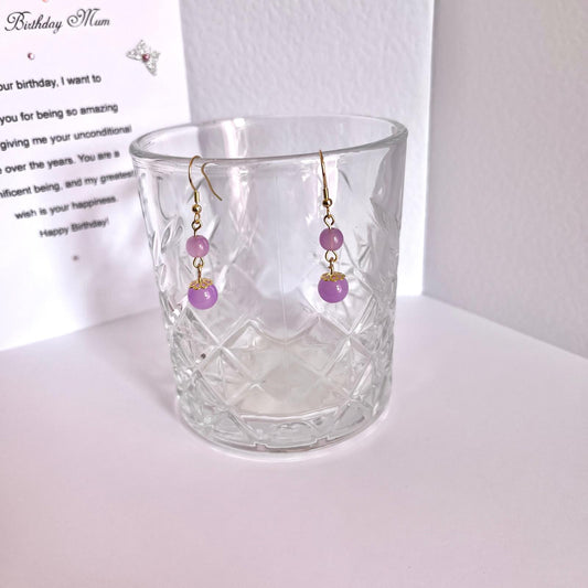 (EKH504) Handmade Gold Plated Purple Glass Bead Earrings, Wedding Accessories, Bridal Earrings
