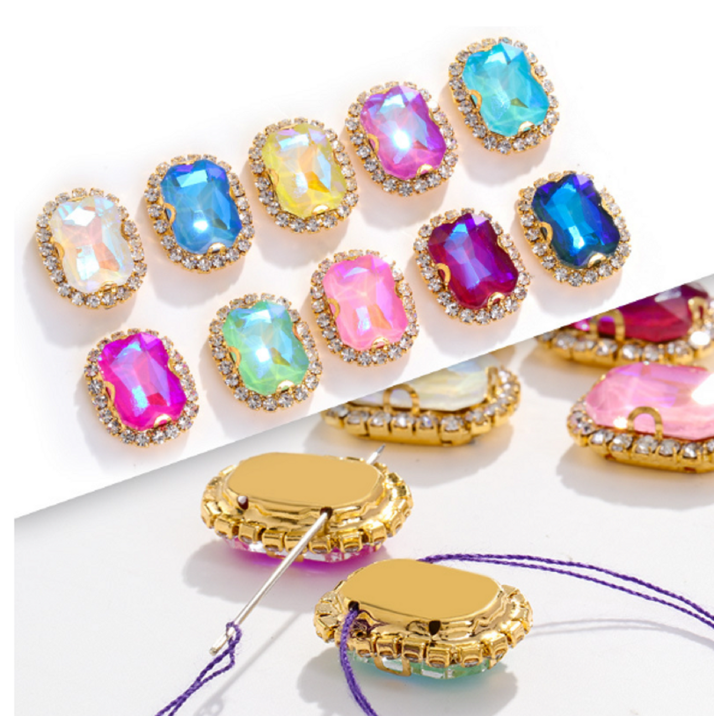 S12G (Moca) 10 Pcs / 8 x 10mm / Gold Colour Base Sew On Oval Crystals